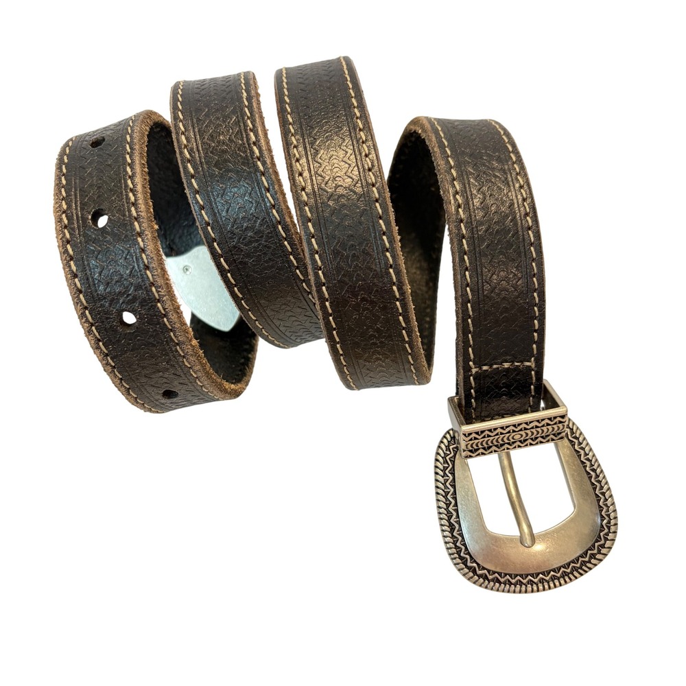 Banana Republic Western Textured Leather Belt Dark Brown Silver Buckle Small